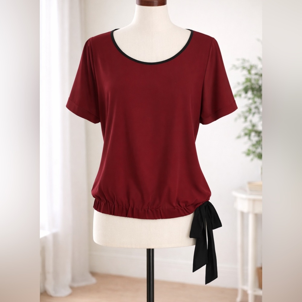 Michael Kors Burgundy Blouse with Black Trim NWOT.